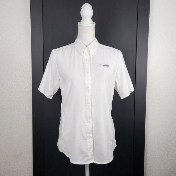 Columbia WHITE SHORT SLEEVE SHIRT SIZE MEDIUM - Picture 1 of 9